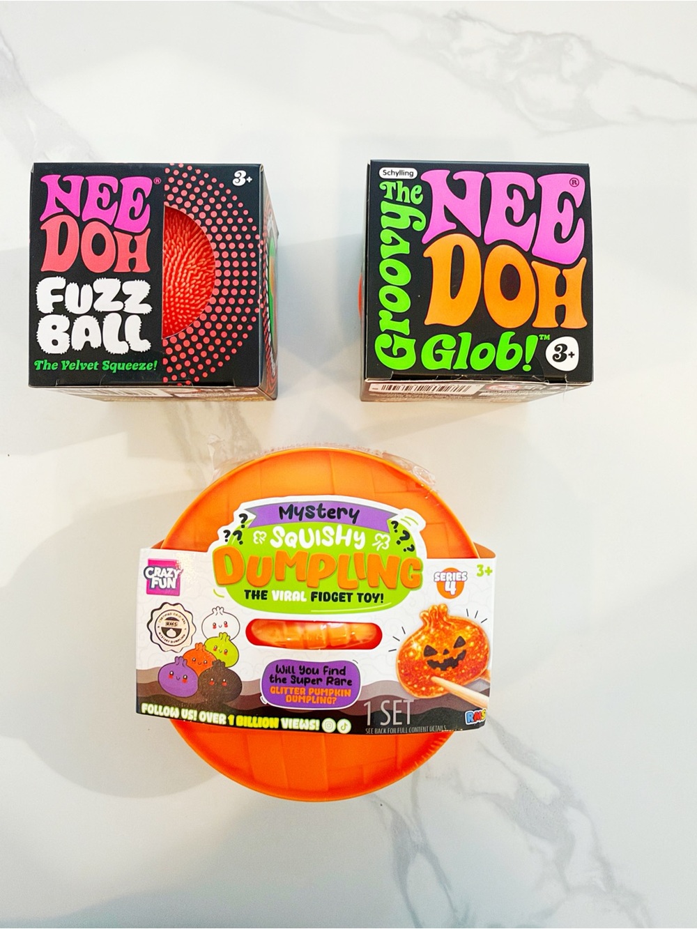 NeeDoh + RMS Halloween Dumpling ORANGE theme Squishy Bundle Fuzz Ball Glob NEW